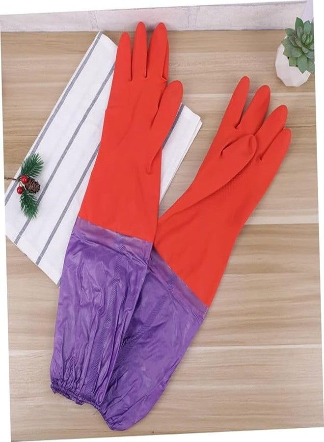 لوكزر قفازات تنظيف طويلة الأكمام قابلة لإعادة الاستخدام ومقاومة للماء من لوكزر، زوج واحد، مصنوعة من مطاط اللاتكس متعدد الأغراض، منظف للمطبخ والحمام (أحمر بنفسجي / 48 × 12.5 سم) - Image 1